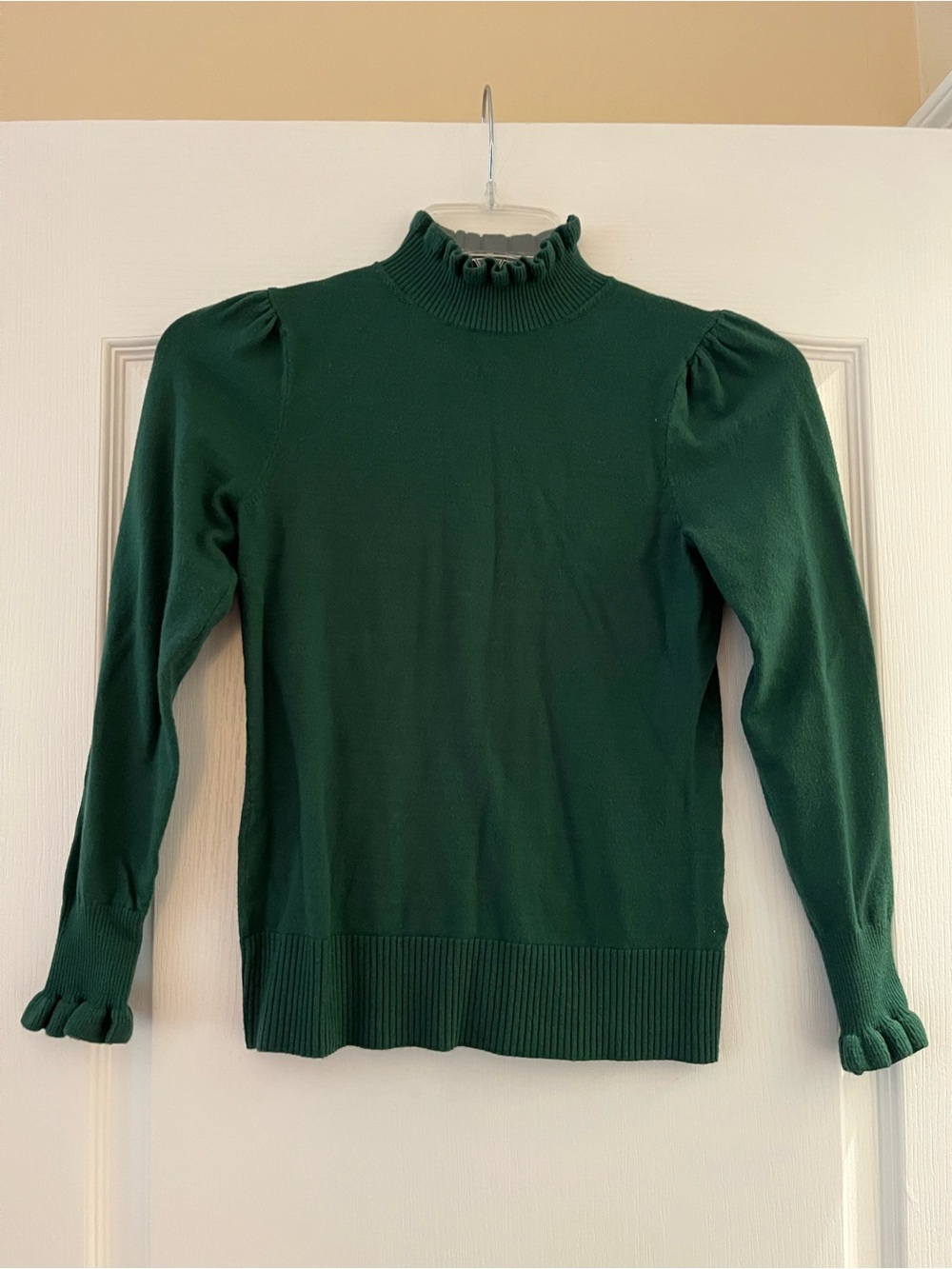 CeCe Dark Green Ruffle Mock Neck Sweater